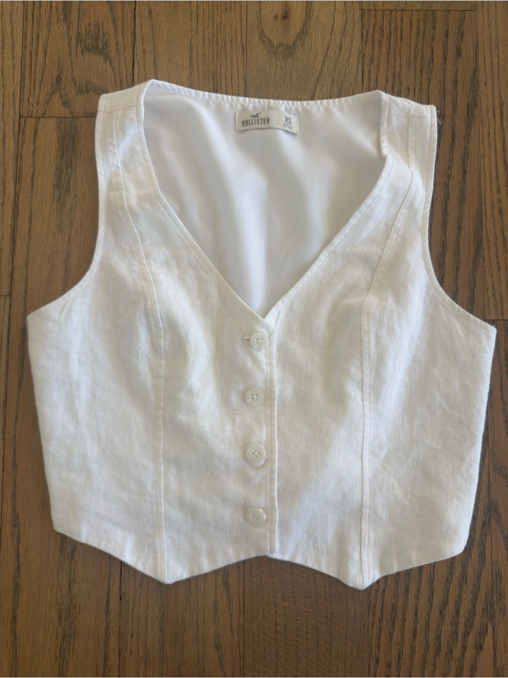 Hollister White Linen-Blend Button Front Crop Vest - X-Small